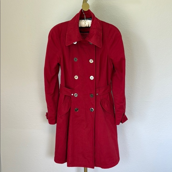 Vintage Red Denim Double Breasted Military Trench Coat Millard Fillmore Rock LA - Picture 3 of 10
